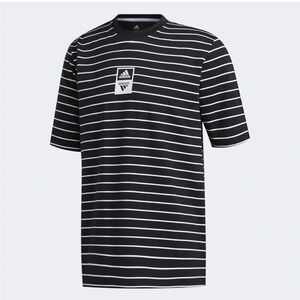 Adidas Training T-shirt in Black and White Stripe Medium